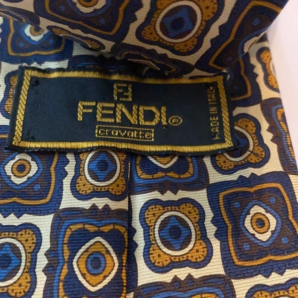 VTG Fendi Silk Tie Frame Pattern Handmade Italy